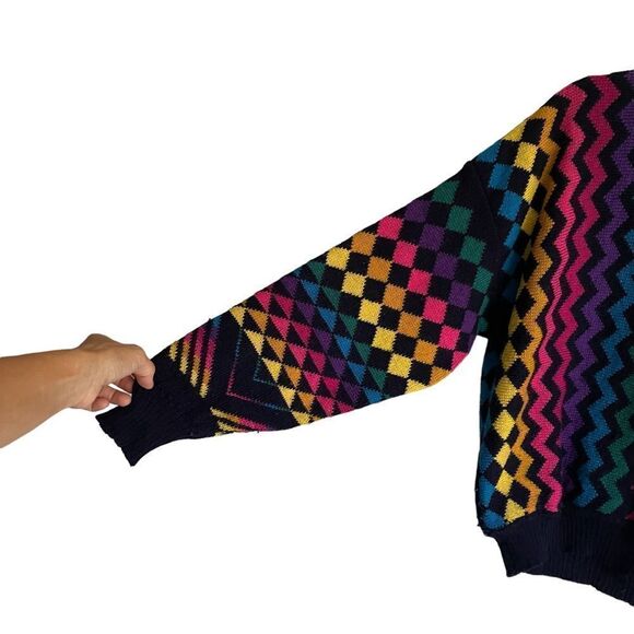 WESTMORLAND KNITWEAR Vintage Wool Geometric Print Sweater Black One Size - Picture 2 of 5